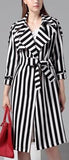 Striped Trench Coat in Black & White - DESIGNER INSPIRED FASHIONS