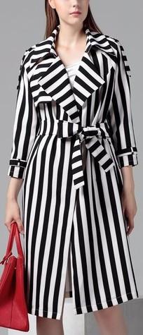 Striped Trench Coat in Black & White - DESIGNER INSPIRED FASHIONS