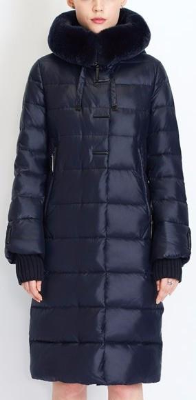 Long Puffer Coat with Rabbit Fur Hood in Dark Blue - DESIGNER INSPIRED FASHIONS