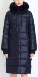 Long Puffer Coat with Rabbit Fur Hood in Dark Blue - DESIGNER INSPIRED FASHIONS