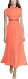 Ruffle Macrame Trim Chiffon Gown