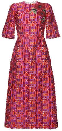 Geometric Fil-Coupe Short Sleeve Sheath Dress - DESIGNER INSPIRED FASHIONS