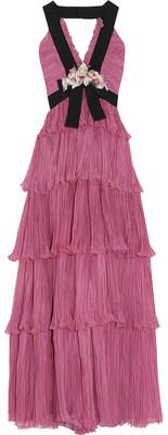 Floral Applique Pleated-Layer Dress - DESIGNER INSPIRED FASHIONS