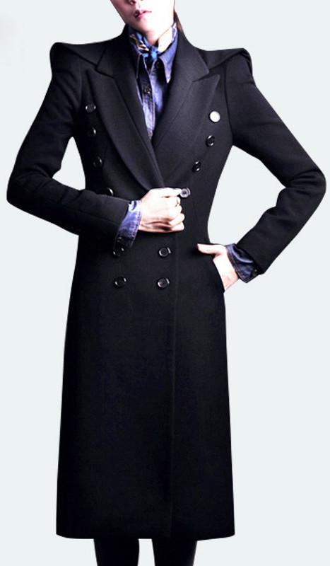Black Military Double-Breasted Long Wool Coat - DESIGNER INSPIRED FASHIONS
