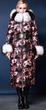 Genuine Fox Fur Floral Print Satin White Goose Down Coat - DESIGNER INSPIRED FASHIONS