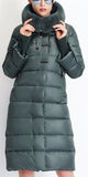 Long Puffer Coat with Rabbit Fur Hood in Green - DESIGNER INSPIRED FASHIONS