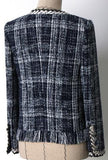 Braided-Trim Fringed Tweed Jacket