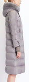 Long Puffer Coat with Rabbit Fur Hood in Grey - DESIGNER INSPIRED FASHIONS