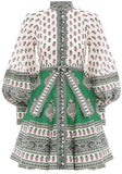 'Amari' Emerald Buttoned Dress in Green Paisley | DESIGNER INSPIRED FASHIONS