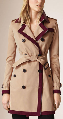 Color Block Cotton Trench Coat in Khaki - DESIGNER INSPIRED FASHIONS