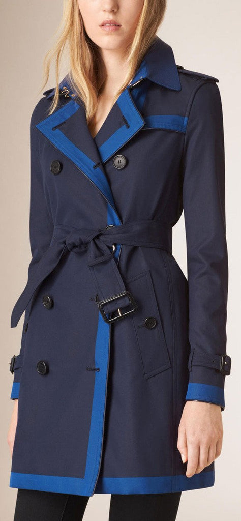 Color Block Cotton Trench Coat in Blue - DESIGNER INSPIRED FASHIONS