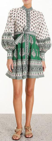 'Amari' Emerald Buttoned Dress in Green Paisley | DESIGNER INSPIRED FASHIONS