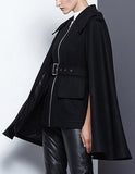 Black Wool Cape Zipped Jacket - DESIGNER INSPIRED FASHIONS