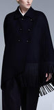 Black Fringed Double-Breasted Cape - DESIGNER INSPIRED FASHIONS