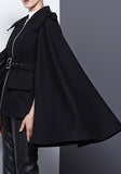 Black Wool Cape Zipped Jacket - DESIGNER INSPIRED FASHIONS