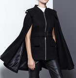 Black Wool Cape Zipped Jacket - DESIGNER INSPIRED FASHIONS