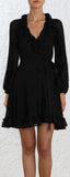 Cascade Wrap Dress, Black