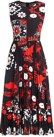 Printed Pleated Midi Dress