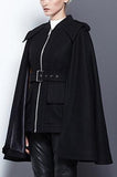 Black Wool Cape Zipped Jacket - DESIGNER INSPIRED FASHIONS