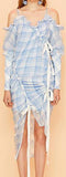 Asymmetrical Ruffle Plaid Ruched Dress