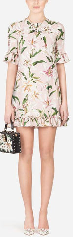 Lily-Print Ruffle Mini Dress