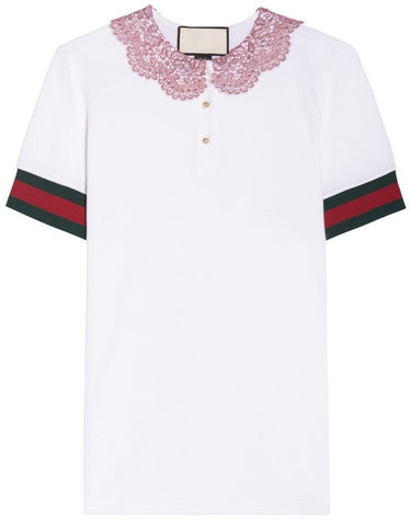 Lace-Collar Cotton Polo Shirt - DESIGNER INSPIRED FASHIONS