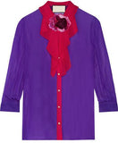 Applique Pleated Ruffled Georgette Blouse - DESIGNER INSPIRED FASHIONS