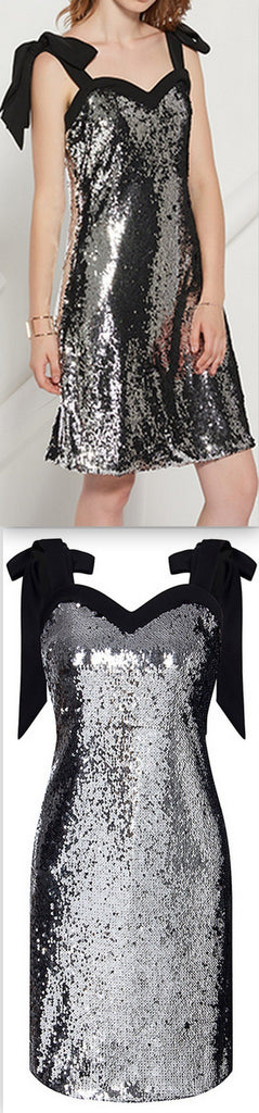 Silver Sequin-Embellished Mini Dress