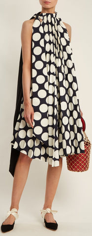 Polka-Dot Print Pleated Dress