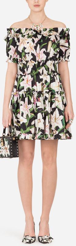 Lily Print Off-the-Shoulder Poplin Dress