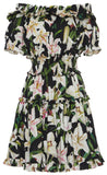 Lily Print Off-the-Shoulder Poplin Dress