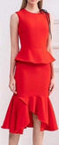 Asymmetric Peplum Dress - Black or Red