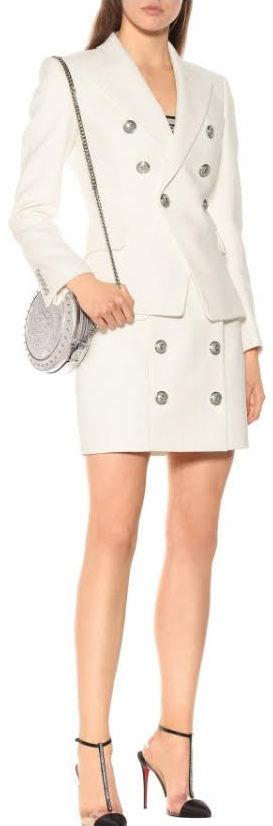 Double-Breasted Jacket and Skirt Set, White