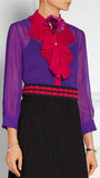 Applique Pleated Ruffled Georgette Blouse - DESIGNER INSPIRED FASHIONS