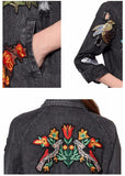 'L'aveugle Par Amour' Applique Floral Embellished Sequin Long Distressed Denim Jacket - DESIGNER INSPIRED FASHIONS