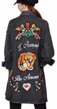 'L'aveugle Par Amour' Applique Floral Embellished Sequin Long Distressed Denim Jacket - DESIGNER INSPIRED FASHIONS
