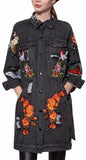 'L'aveugle Par Amour' Applique Floral Embellished Sequin Long Distressed Denim Jacket - DESIGNER INSPIRED FASHIONS