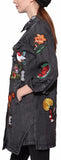 'L'aveugle Par Amour' Applique Floral Embellished Sequin Long Distressed Denim Jacket - DESIGNER INSPIRED FASHIONS