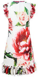 Floral Appliques Printed Ruffle-Trim Dress