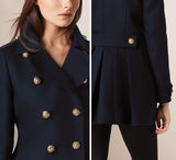 Back Pleat Military Coat in Black - DESIGNER INSPIRED FASHIONS