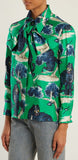 Angry Wild Cat-Print Silk Shirt