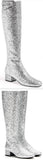 Metallic Glitter Knee Boots - Silver
