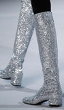 Metallic Glitter Knee Boots - Silver