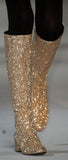 Metallic Glitter Knee Boots - Gold