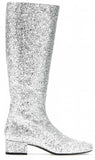 Metallic Glitter Knee Boots - Silver