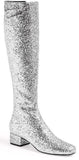 Metallic Glitter Knee Boots - Silver