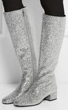 Metallic Glitter Knee Boots - Silver