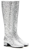Metallic Glitter Knee Boots - Silver