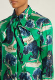Angry Wild Cat-Print Silk Shirt