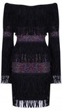 Crystal-Embellished Off-the-Shoulder Fringed Mini Dress *Low Stock*